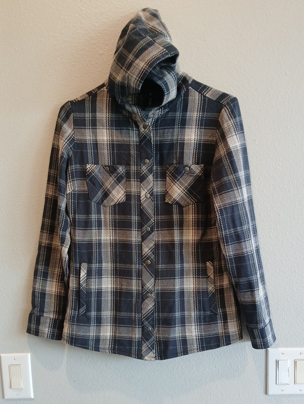 Men's Xs Kuhl Plaid Hooded Jacket - Navy & White